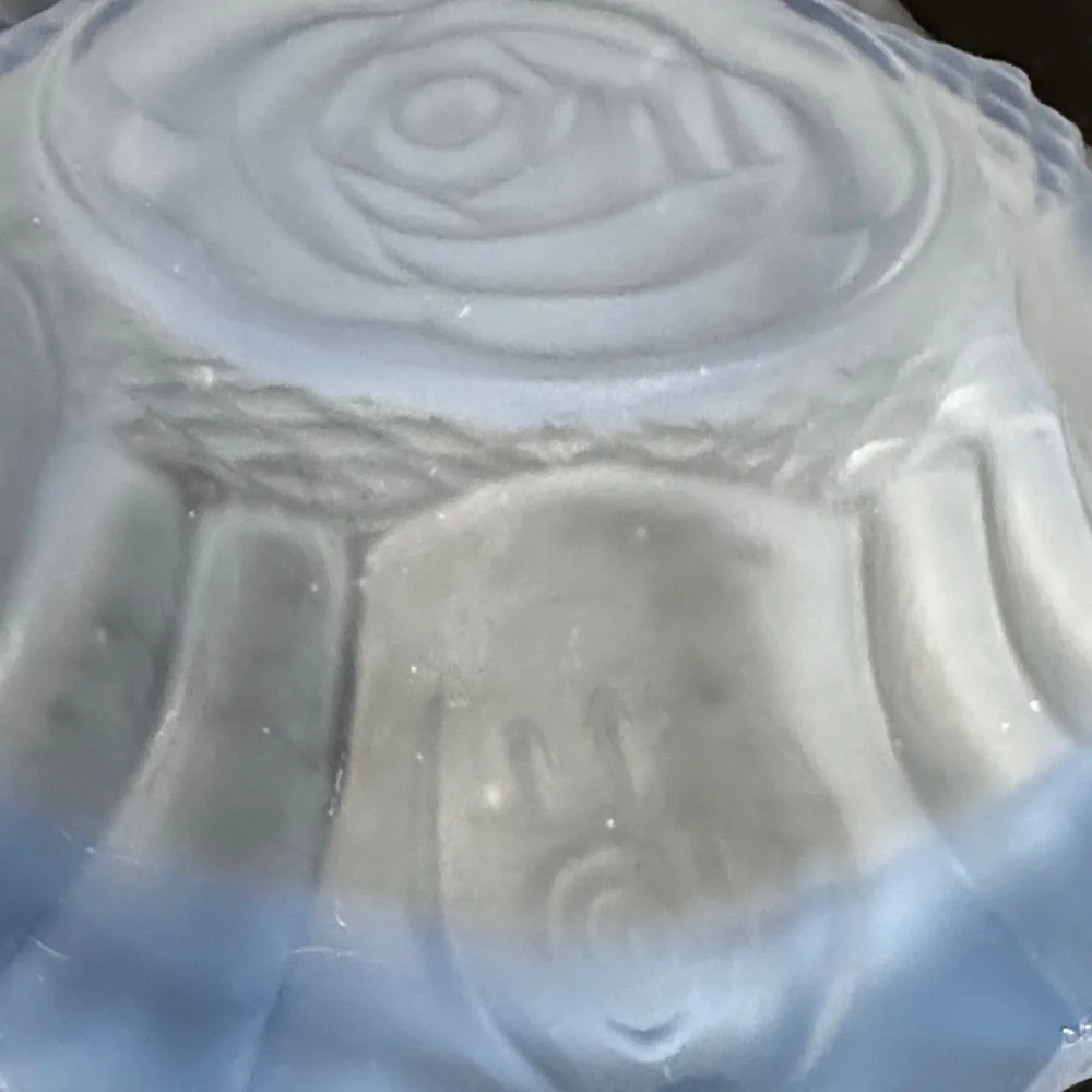 Vintage Satin Frost Blue Art Glass Rose Pattern 7